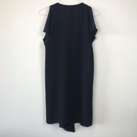 NWOT Adrianna Papell Cold Shoulder Black Draped Mini Above Knee Shift Dress 2 - Picture 6 of 8